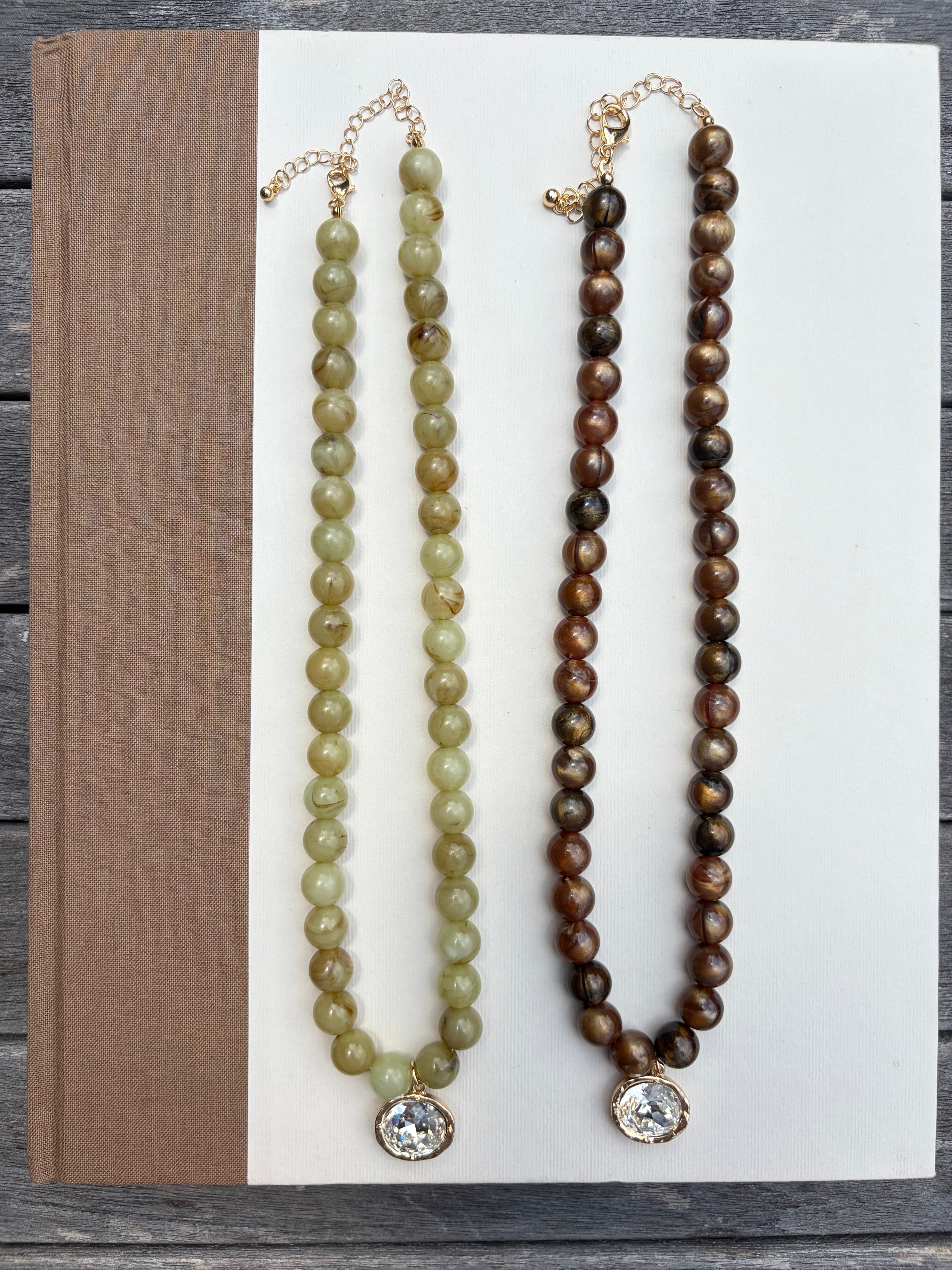 Beaded Necklace with Bezel Charm