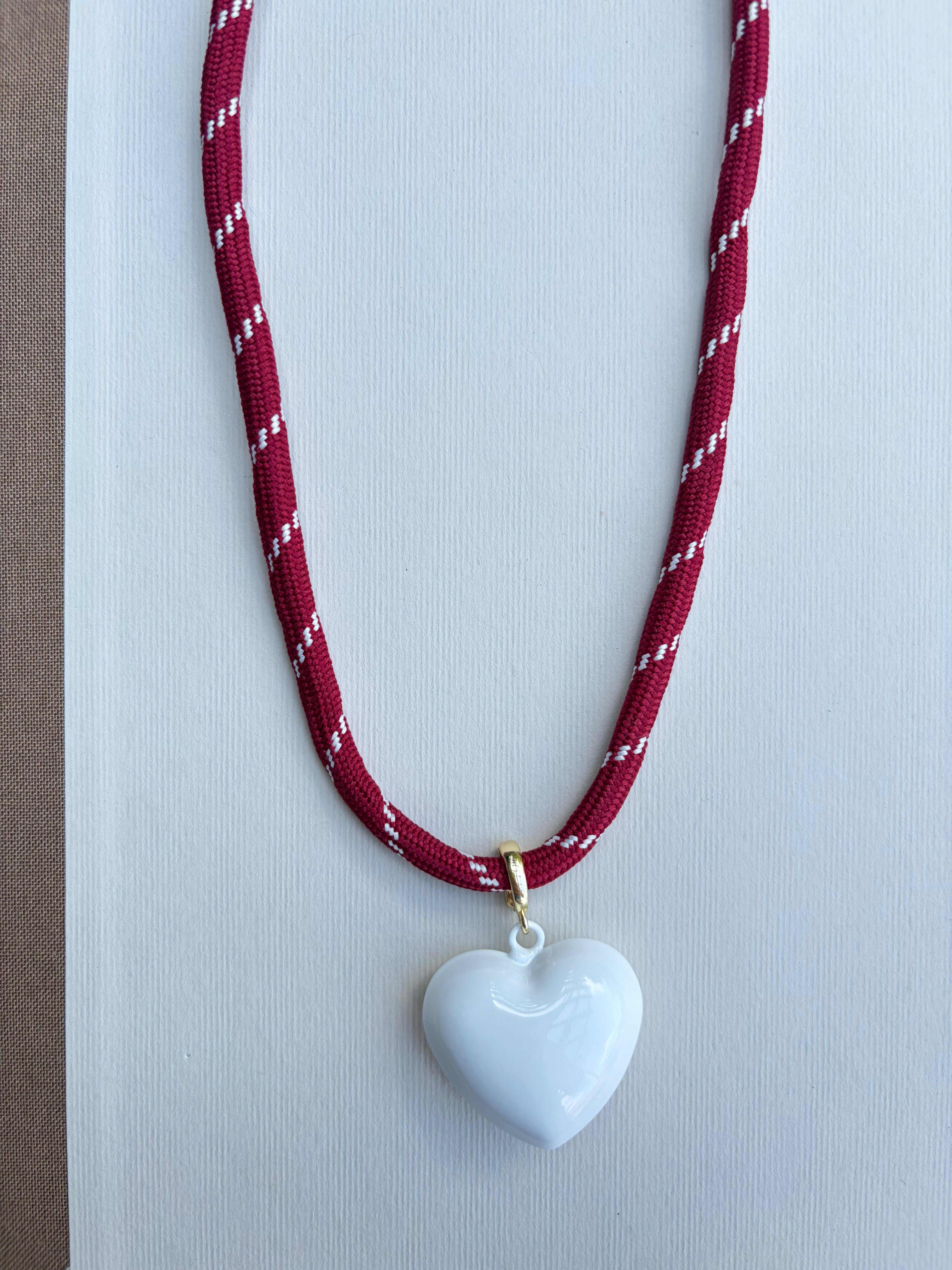 Crimson Paracord with White Puffy Heart
