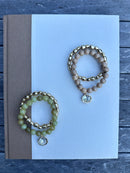Marbled Bead Stretch Bracelet with Coin Charm and Organic Gold Bracelet Set