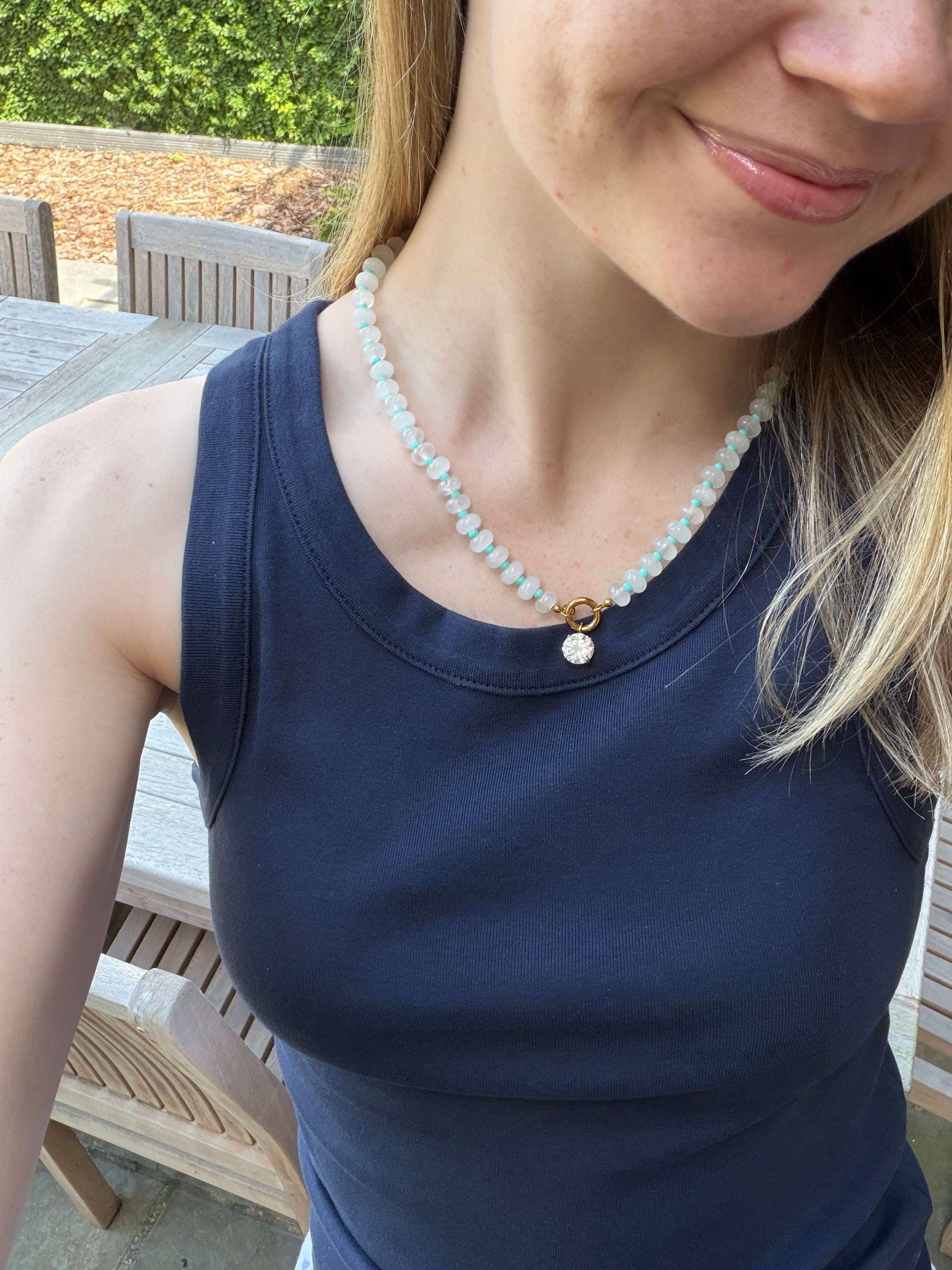 Clear Beaded Necklace with CZ Charm