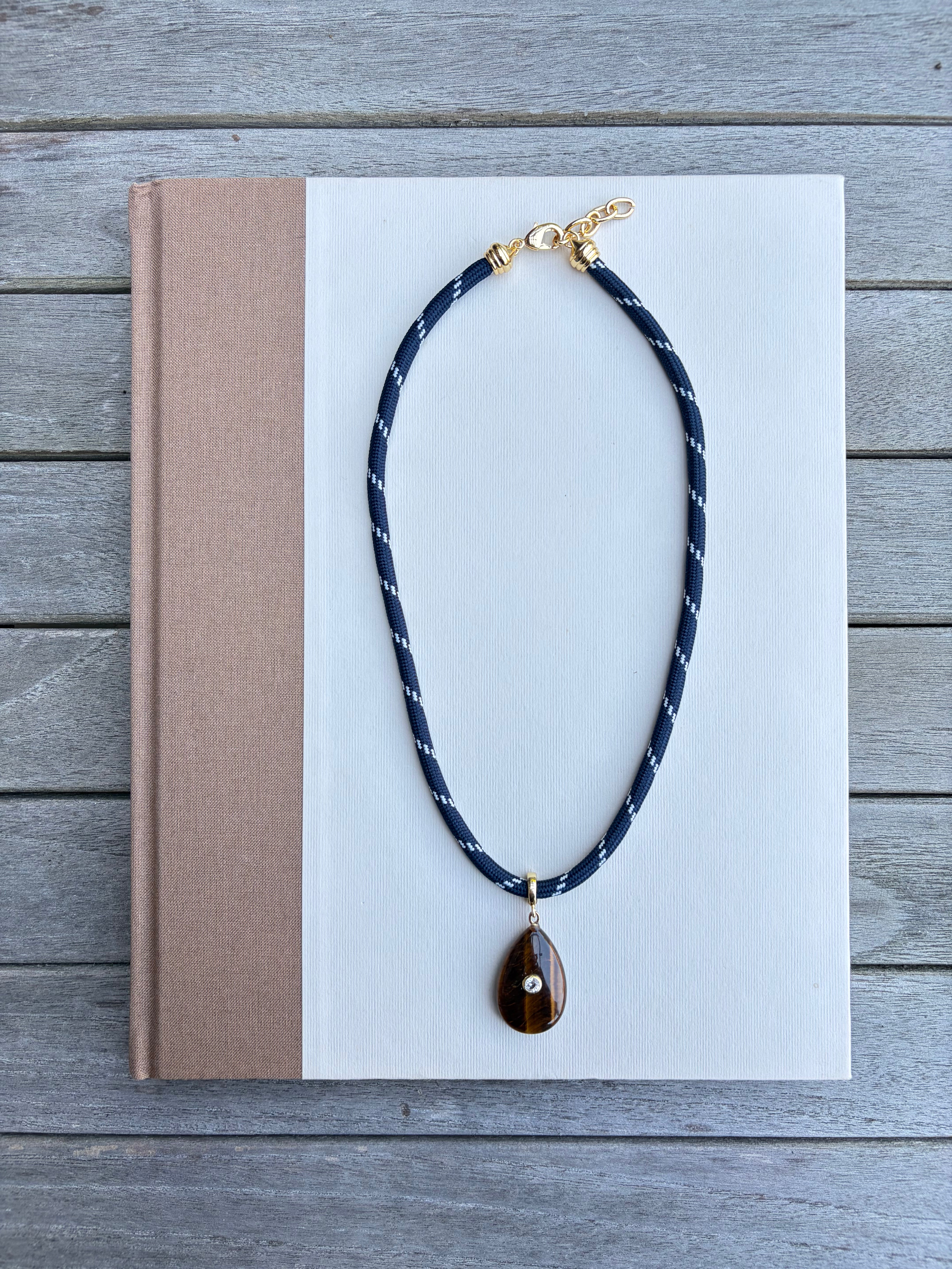 Navy Paracord with Tortoise Teardrop Charm