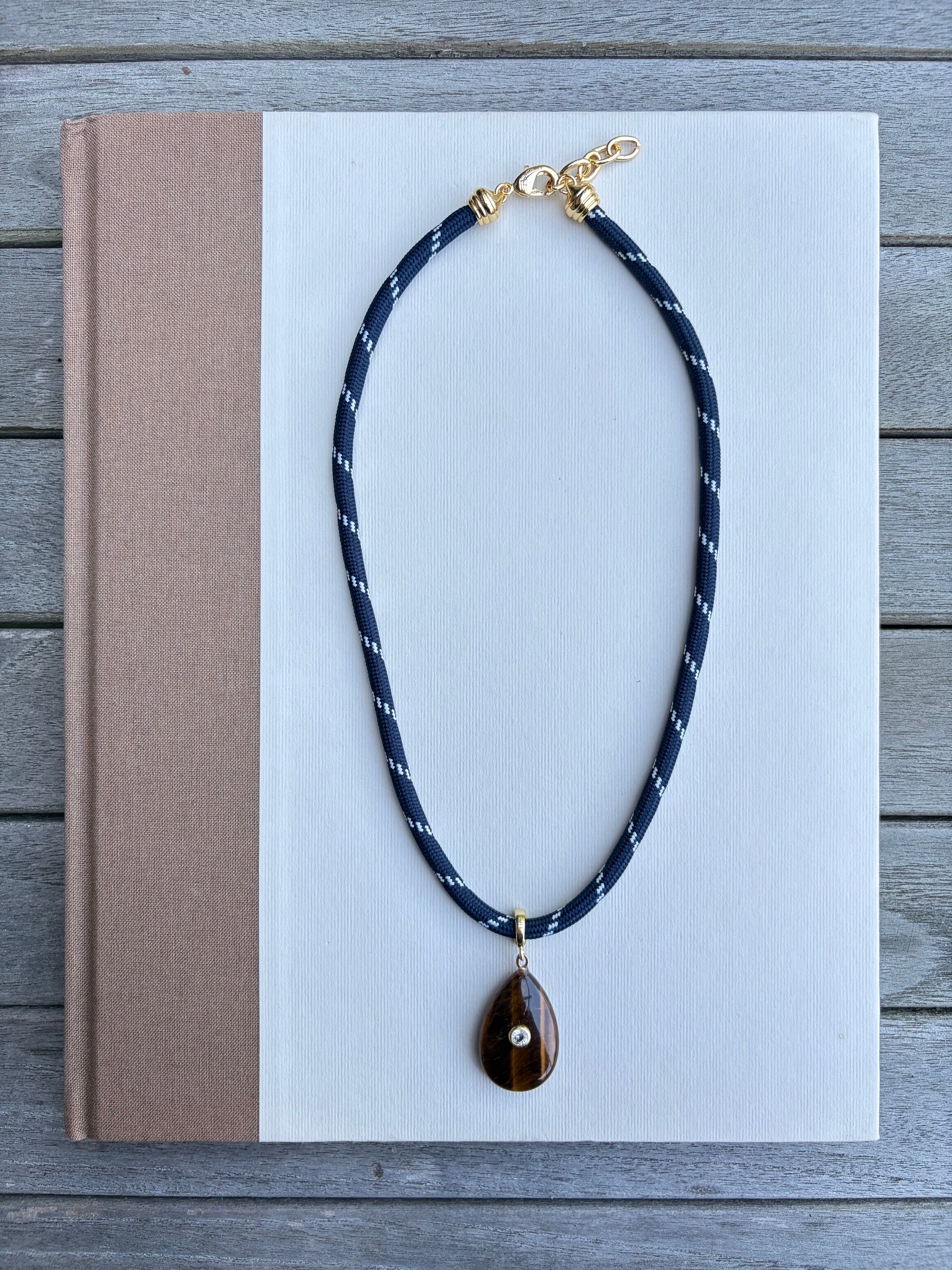 Navy Paracord with Tortoise Teardrop Charm