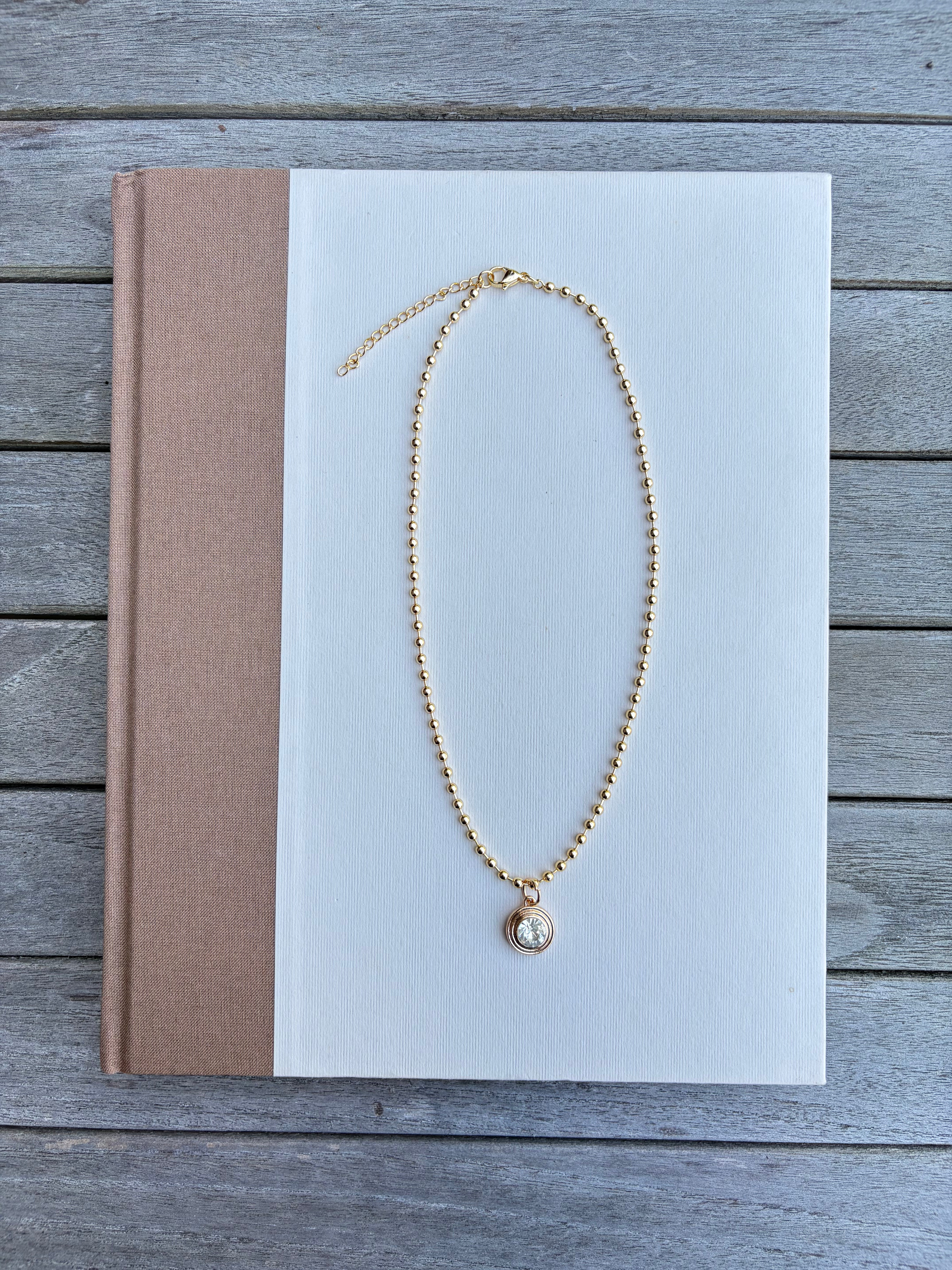 Ball Chain with CZ Bezel Charm
