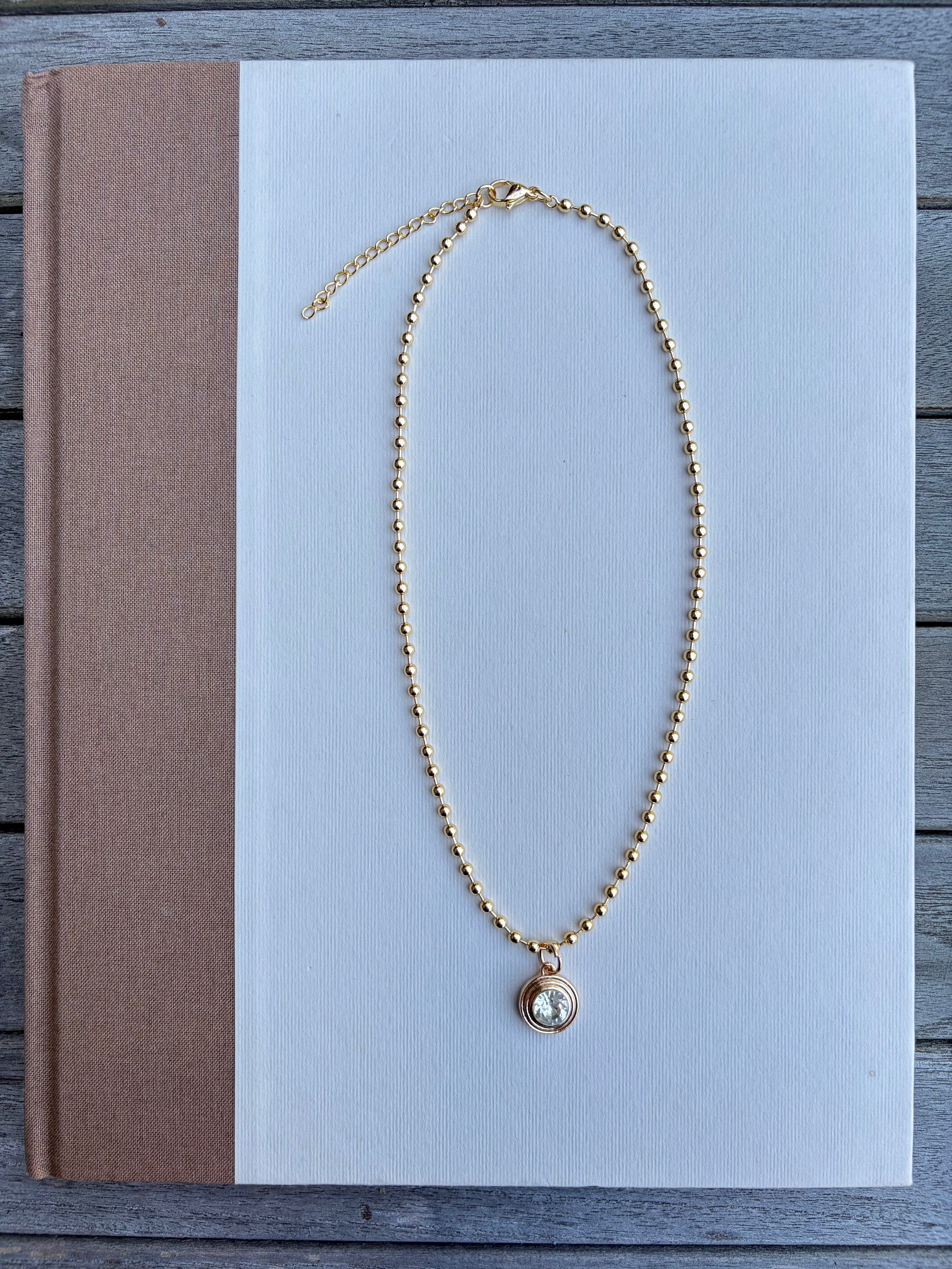 Ball Chain with CZ Bezel Charm