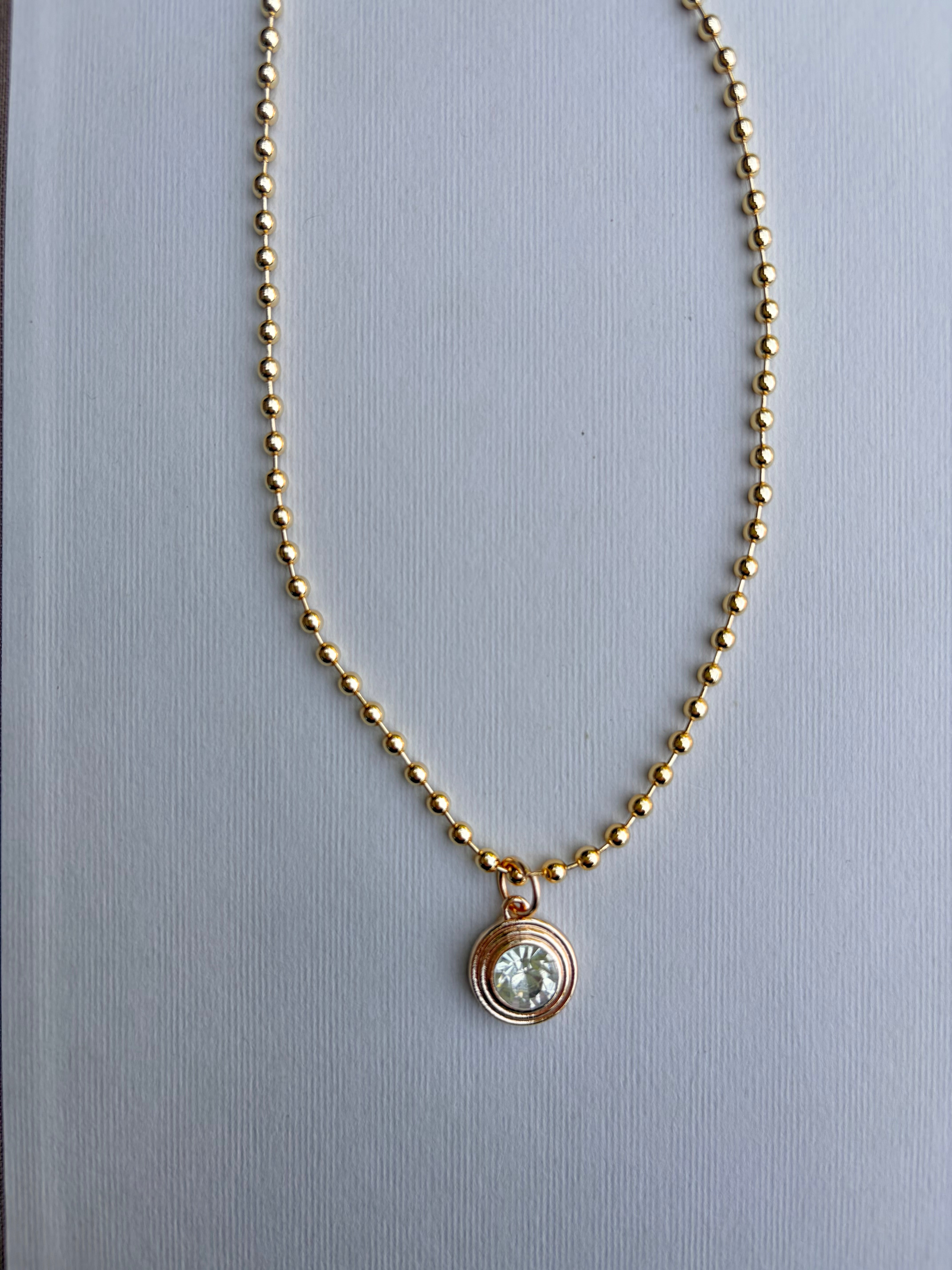 Ball Chain with CZ Bezel Charm