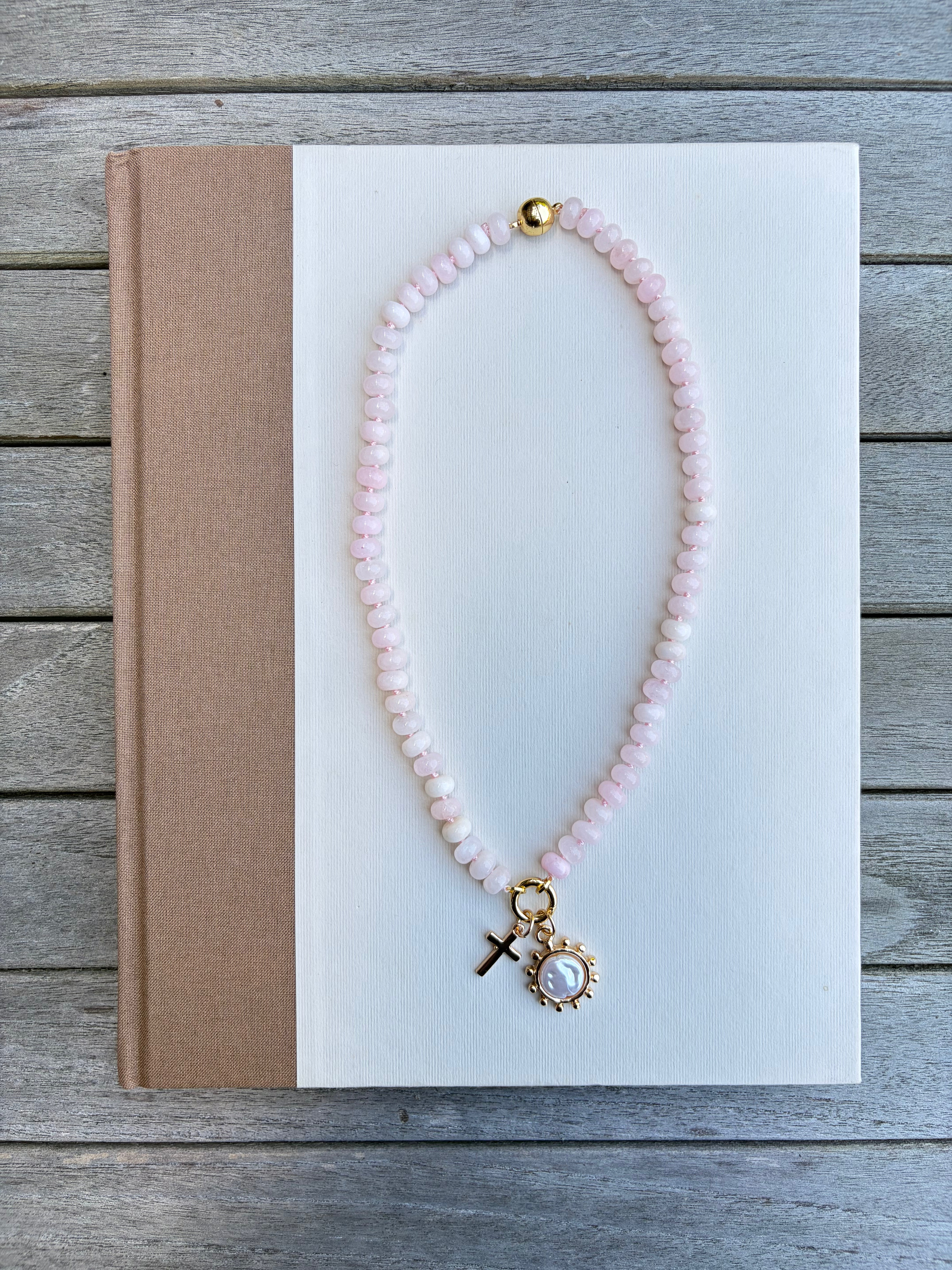 Pink Beaded Necklace with Charms
