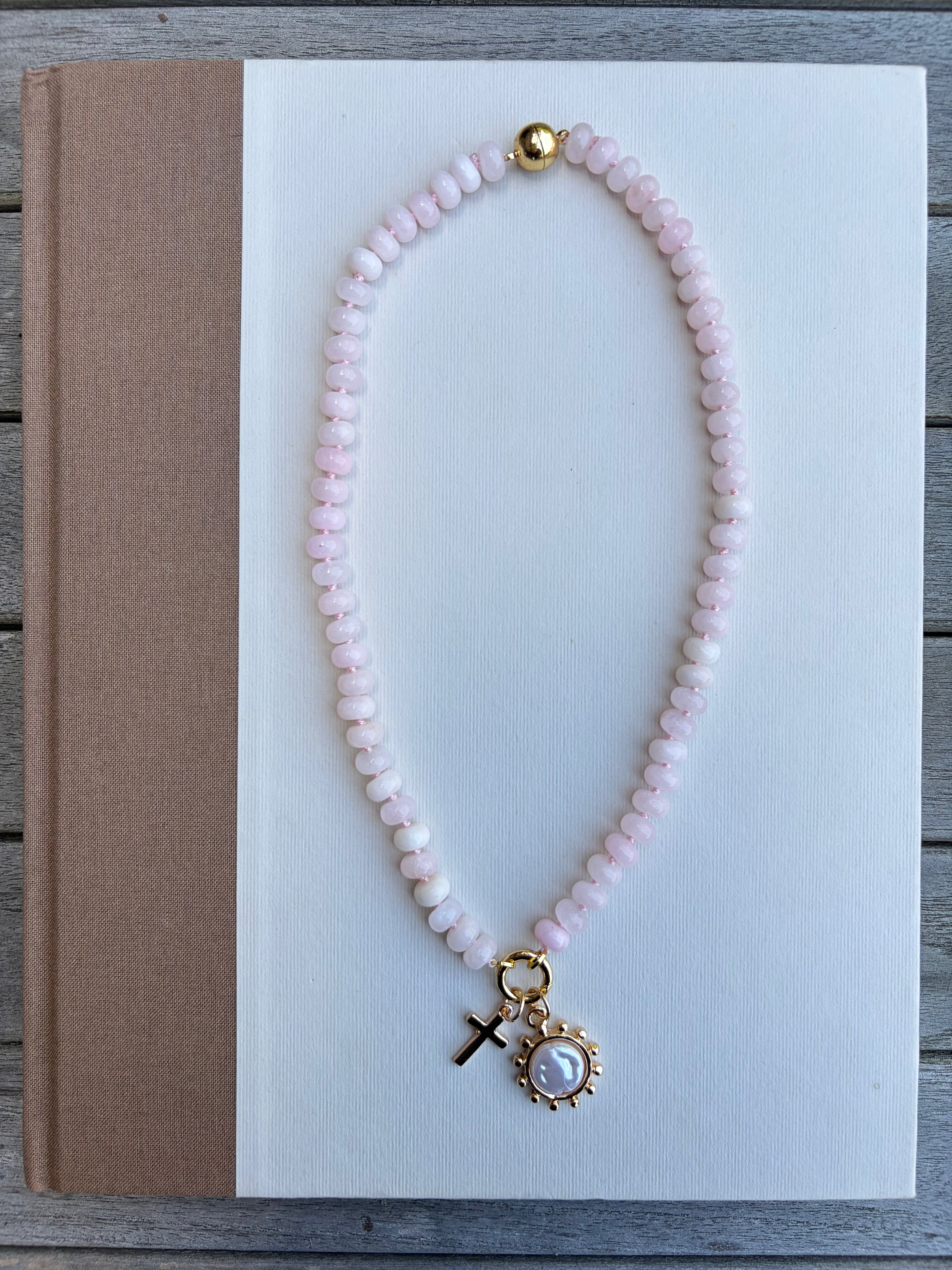 Pink Beaded Necklace with Charms