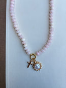 Pink Beaded Necklace with Charms