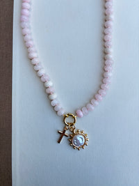 Pink Beaded Necklace with Charms