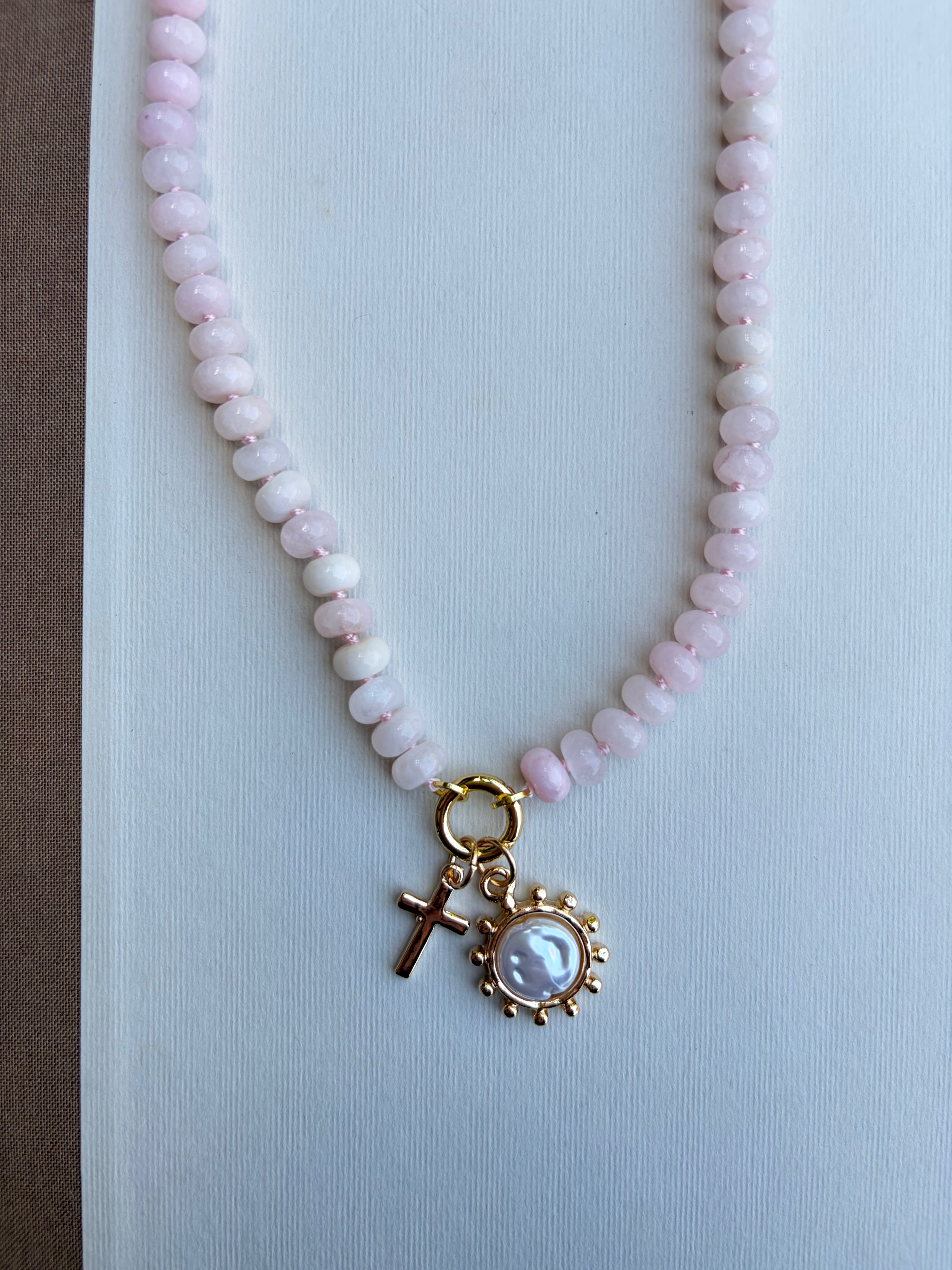 Pink Beaded Necklace with Charms