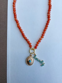 Orange Beaded Necklace with Turquoise Charms