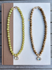 Beaded Necklace with Bezel Charm