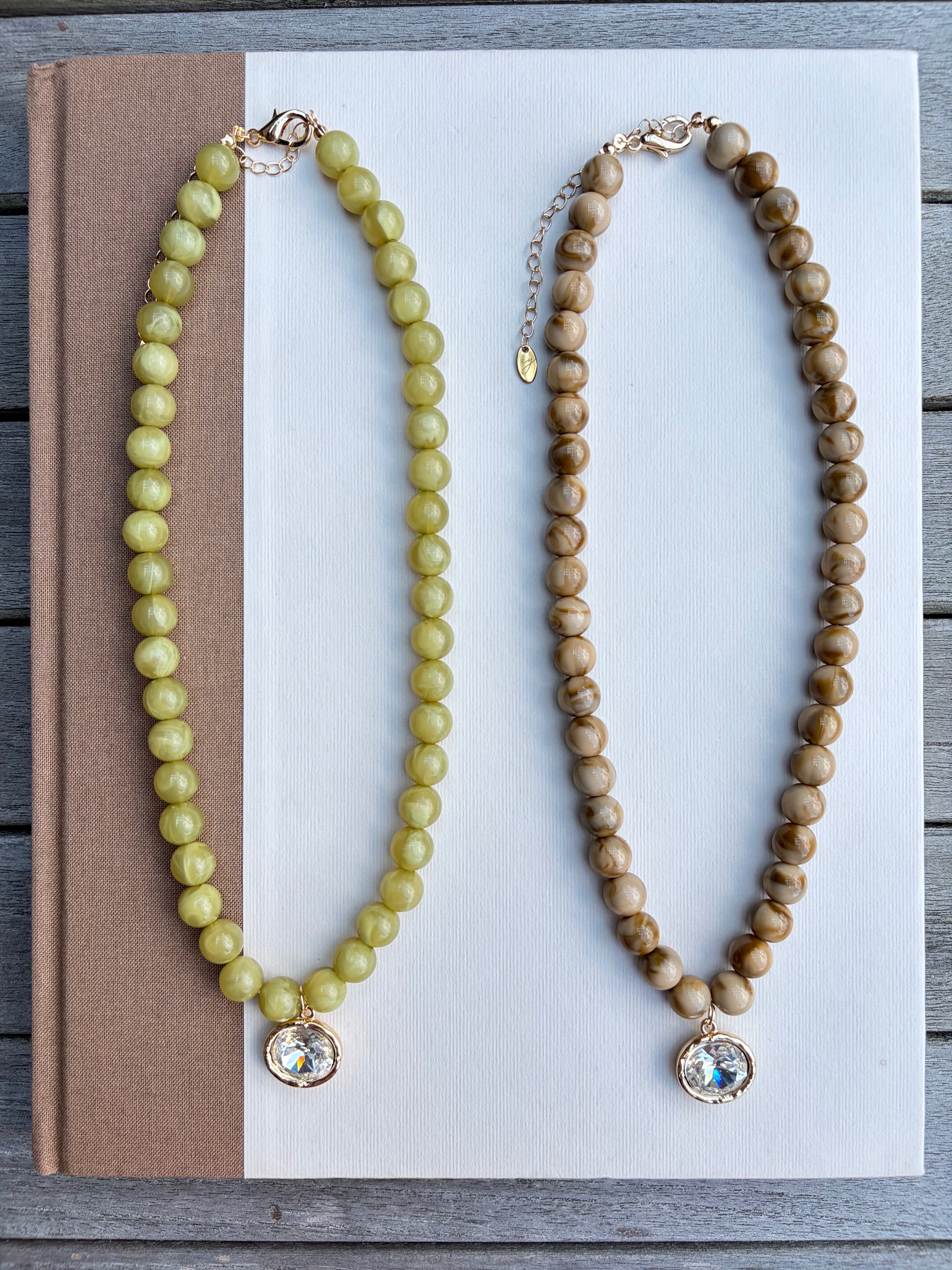Beaded Necklace with Bezel Charm