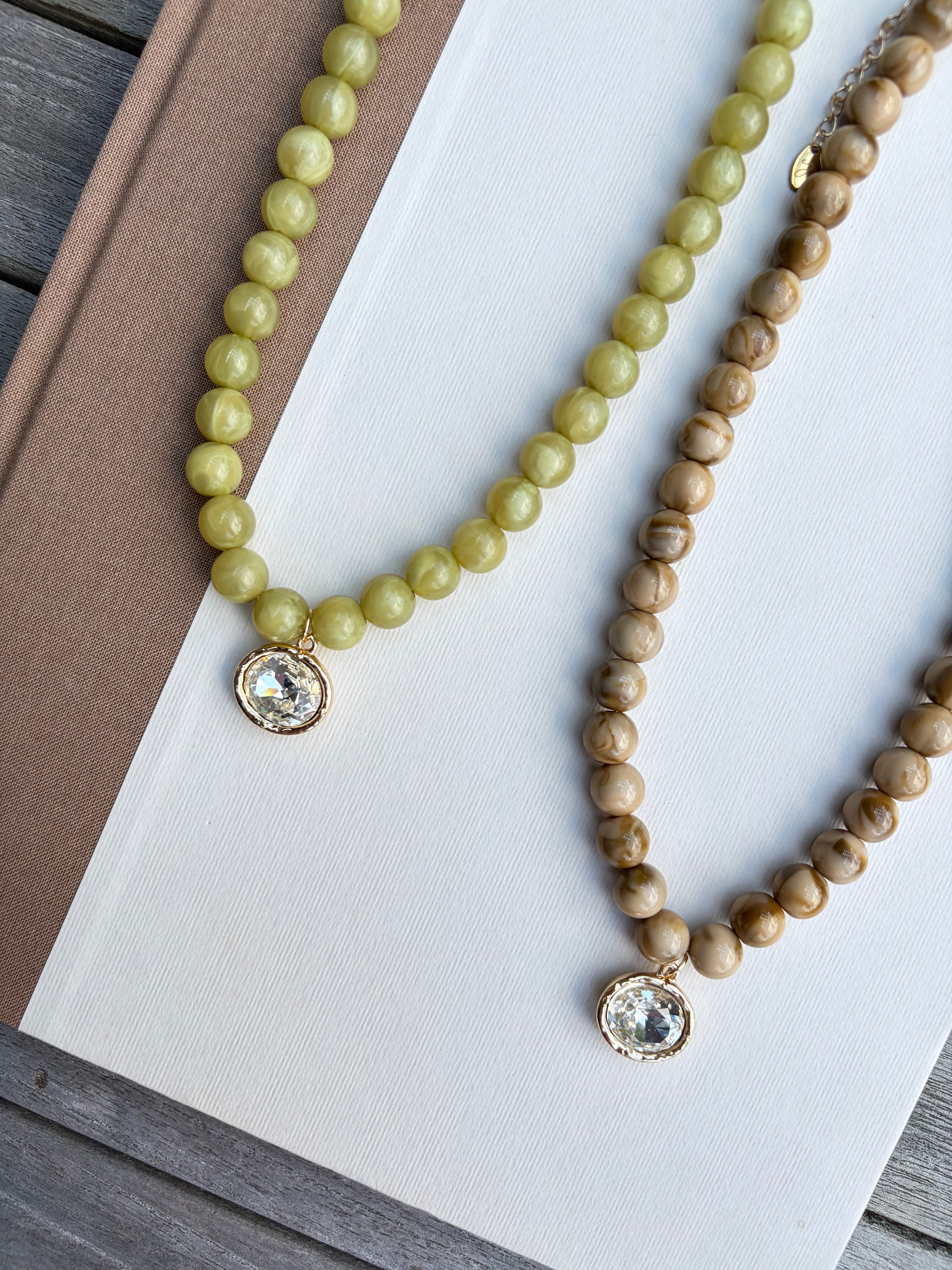 Beaded Necklace with Bezel Charm