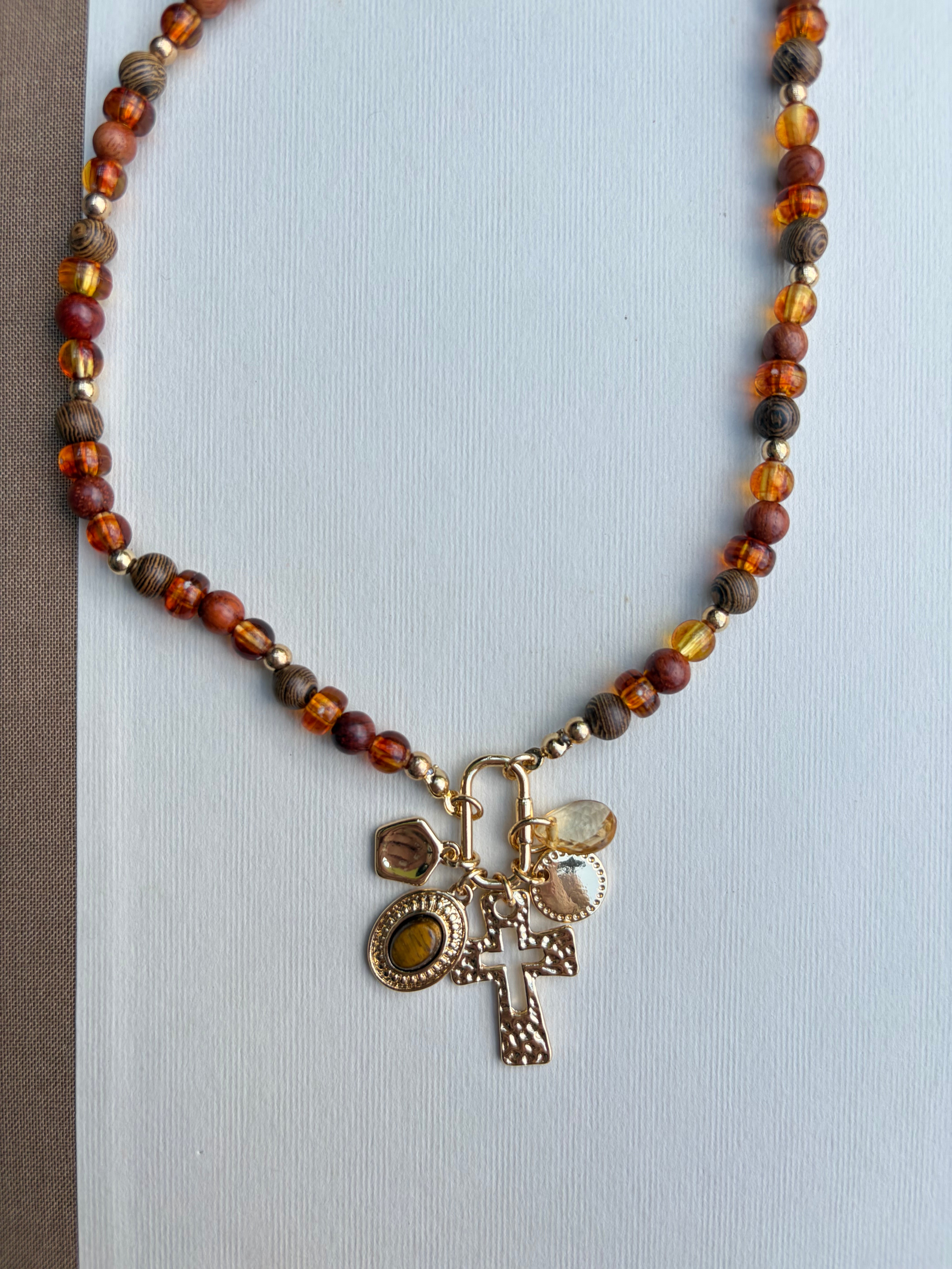 Tiger’s Eye Beaded Charm Necklace