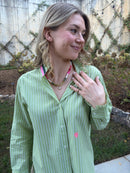 Marble Bead Teardrop Bezel Charm Necklace