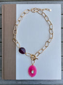 Fuchsia Oval Pendant Lariat Necklace
