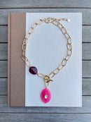 Fuchsia Oval Pendant Lariat Necklace