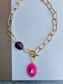 Fuchsia Oval Pendant Lariat Necklace