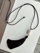 Long Black Agate Tassel Necklace