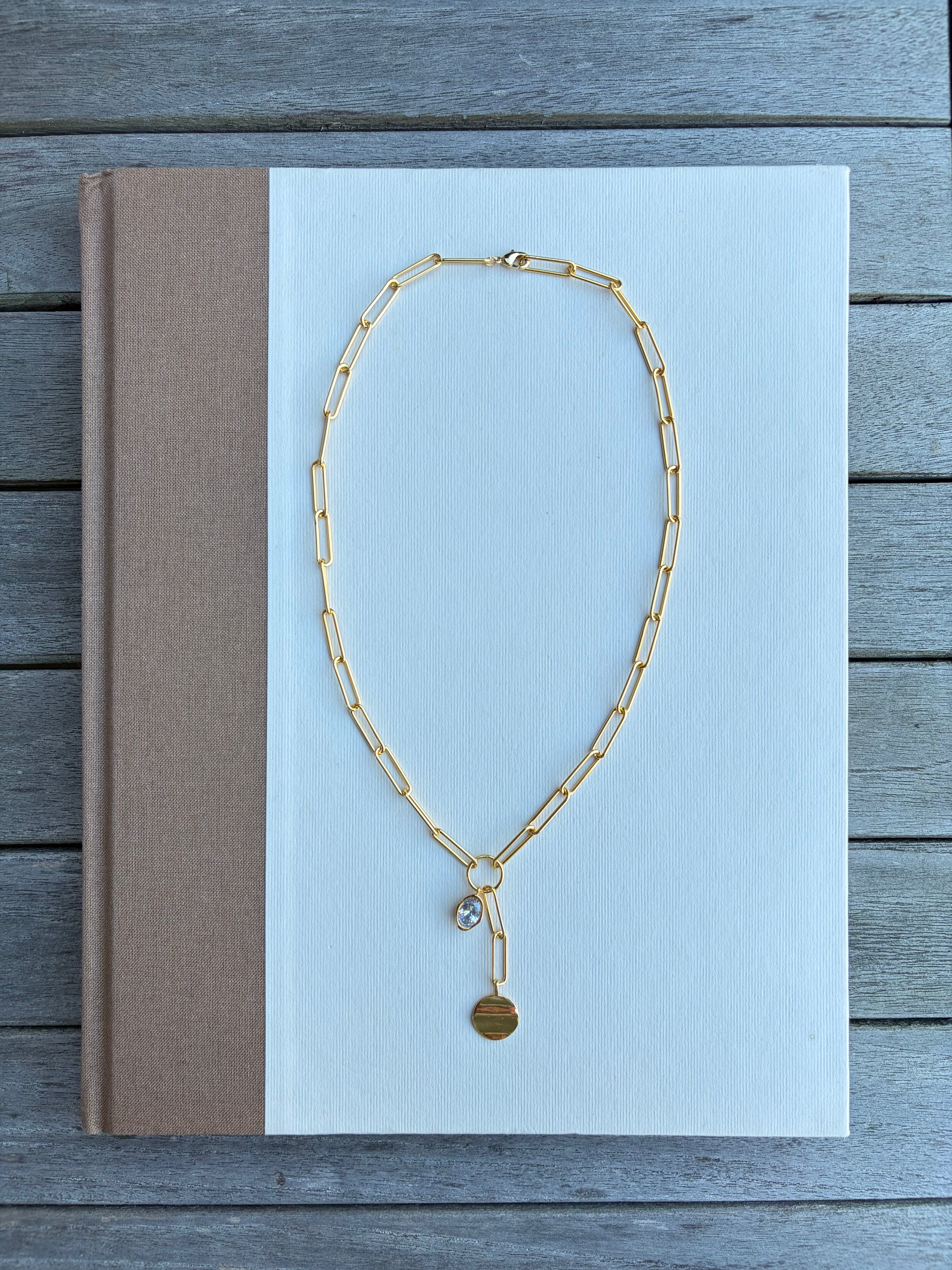 Gold Paperclip Chain Lariat Necklace