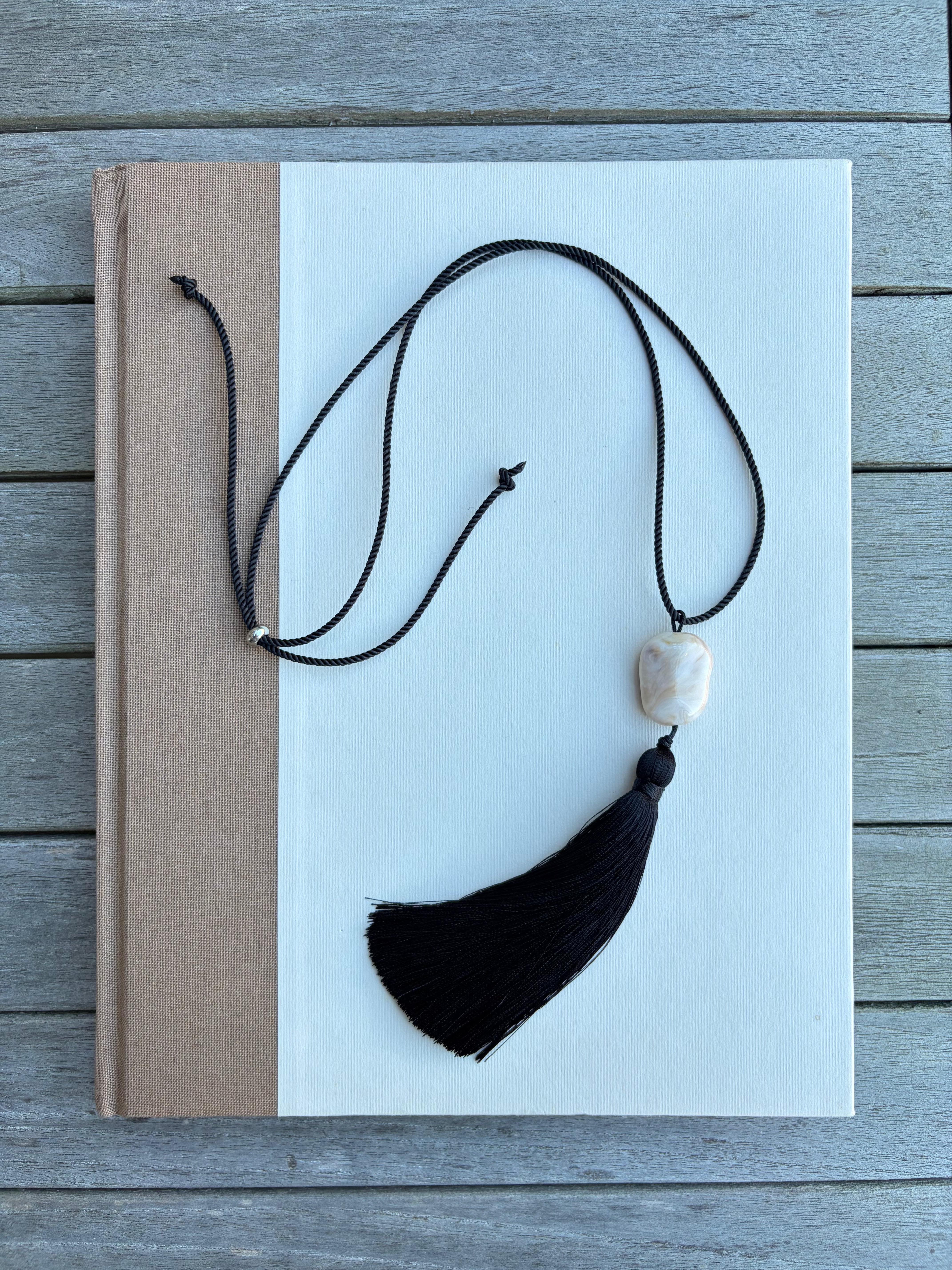 Long Black Agate Tassel Necklace