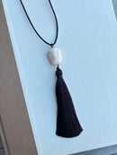 Long Black Agate Tassel Necklace