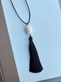 Long Black Agate Tassel Necklace