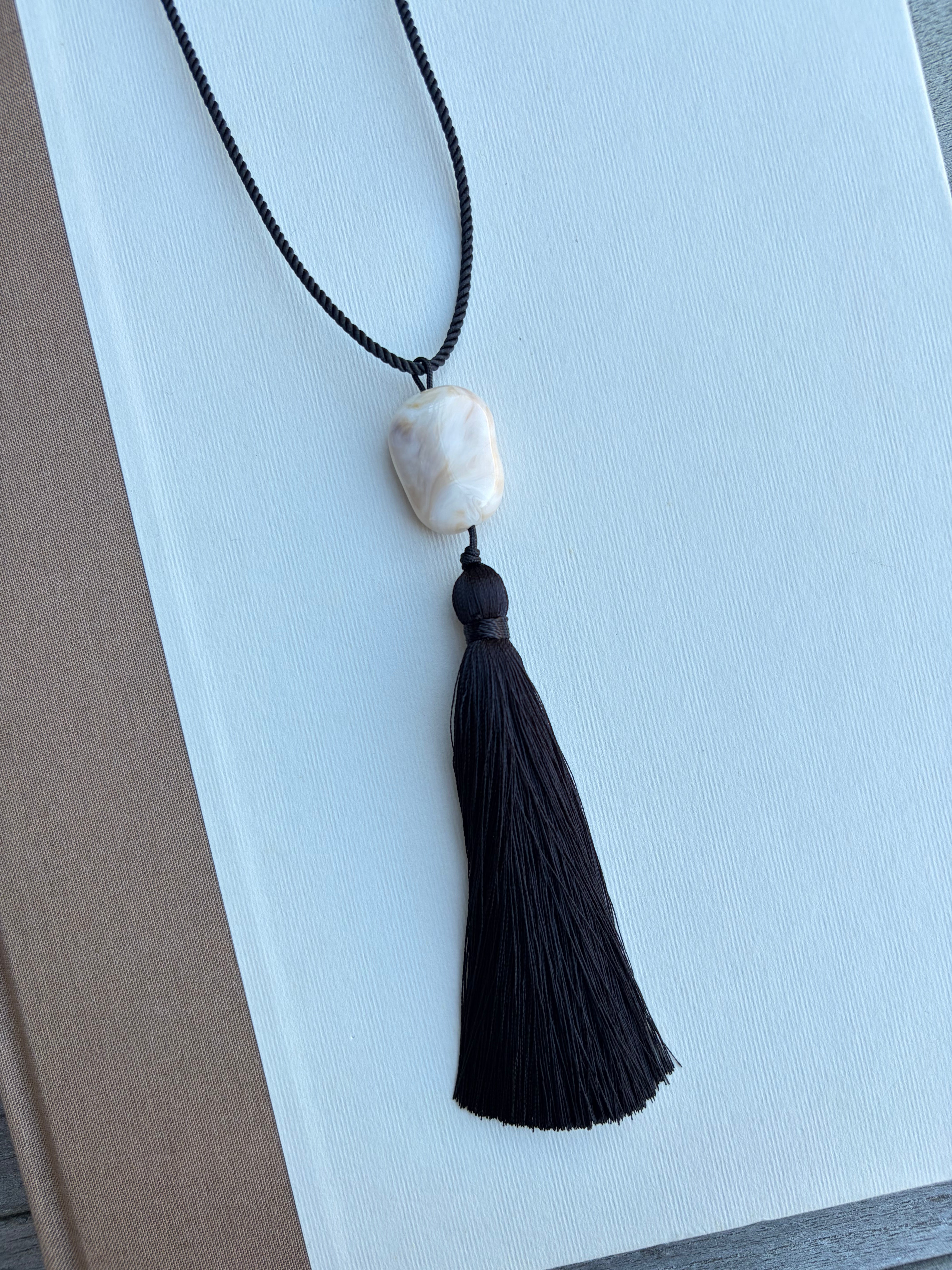 Long Black Agate Tassel Necklace
