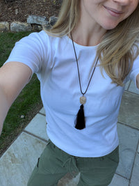 Long Black Agate Tassel Necklace