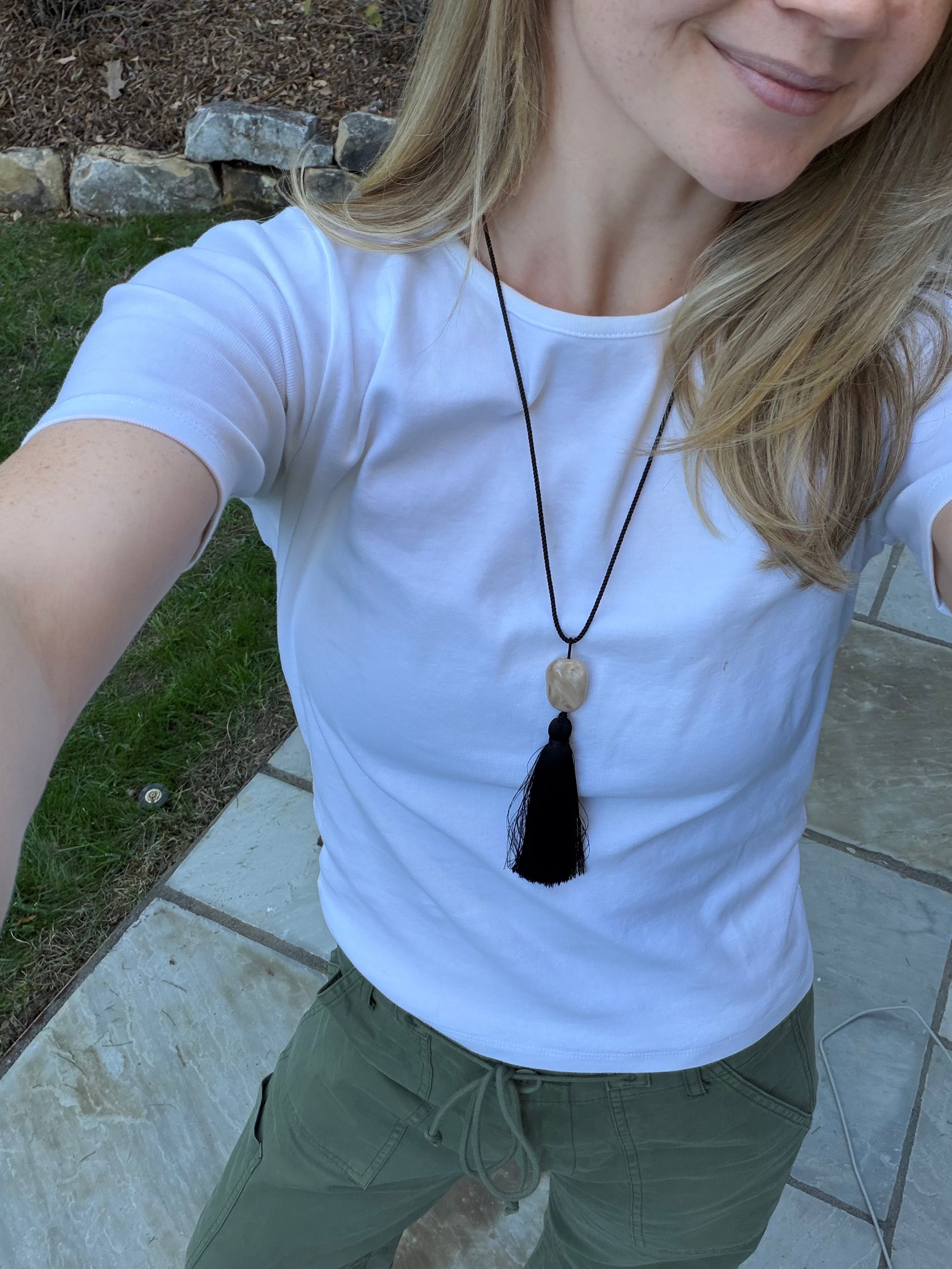 Long Black Agate Tassel Necklace
