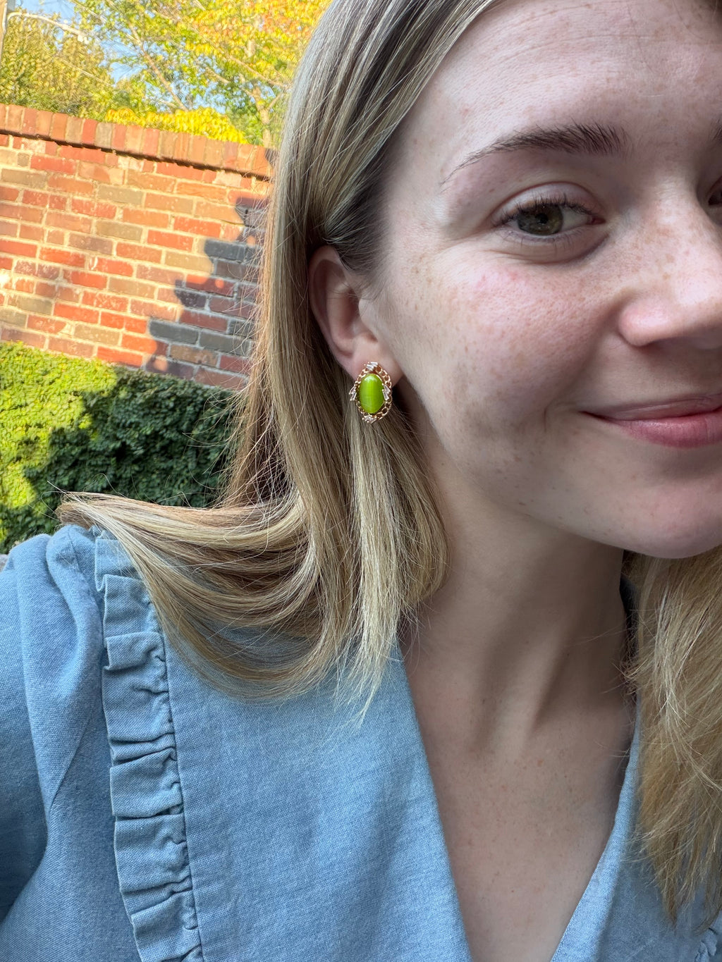 Olive Green Cat's Eye Stud Earrings