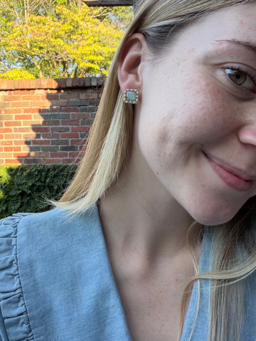 Blue Cubic Zirconia Geometric Stud Earrings