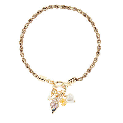 Multi Charm Rope Bracelet in Beige/Gold