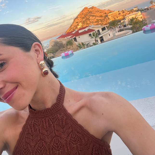 Square Dome Shape Stone & Oval Earrings