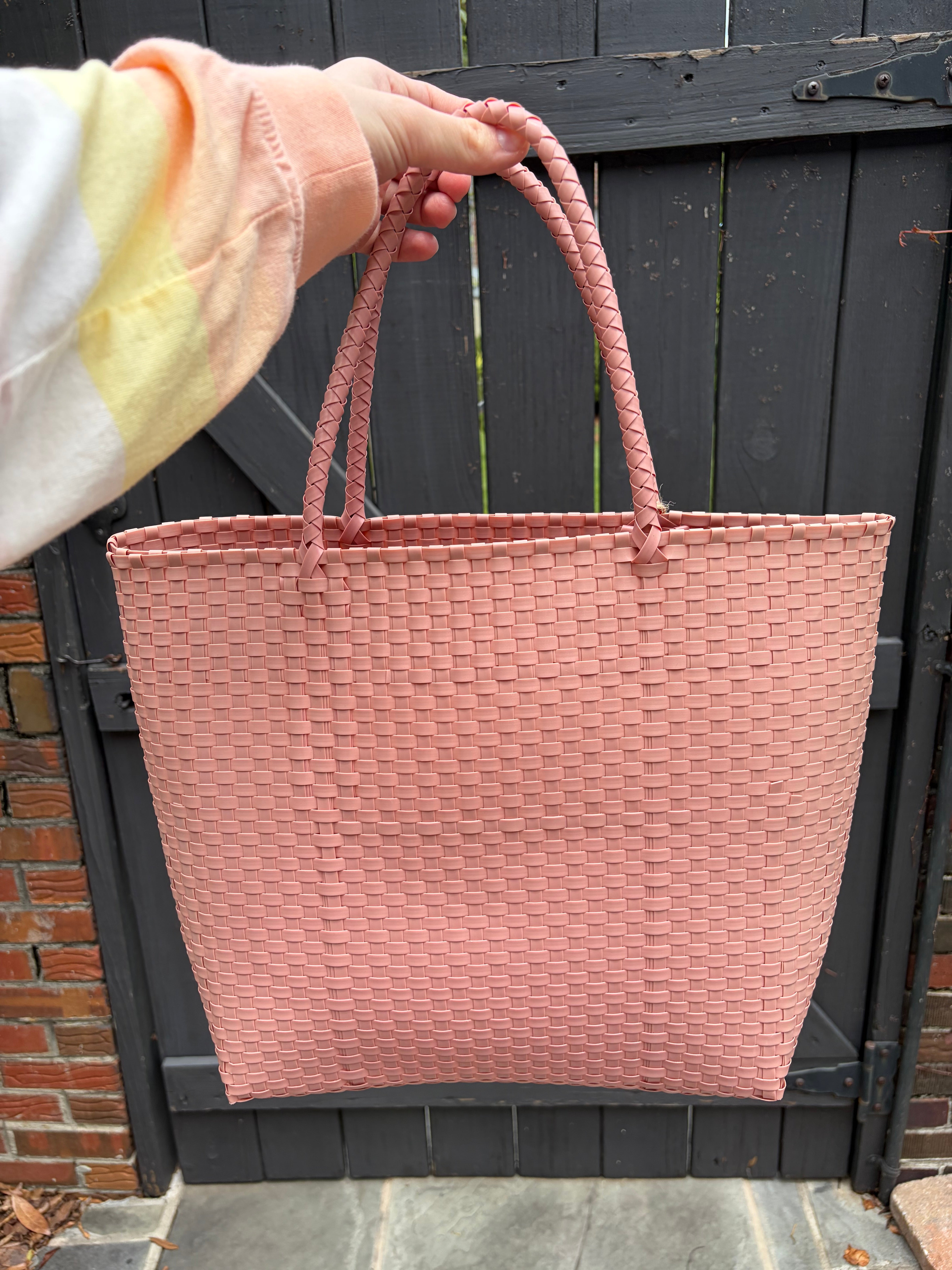 Basket Weave Tote/Shoulder Bag in Pink
