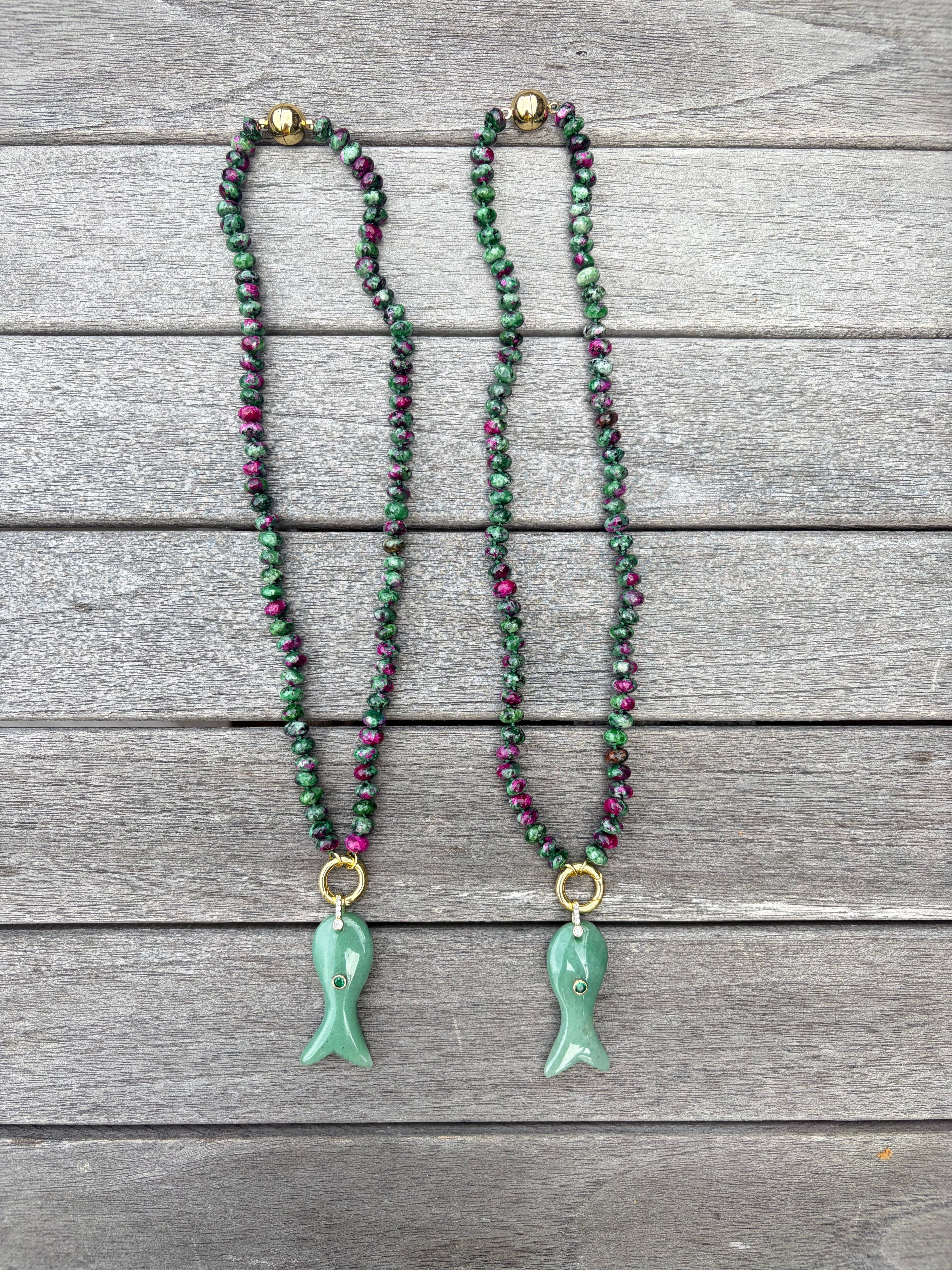 Green & Purple Beaded Fish Necklace