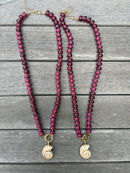 Burgundy Beaded Shell Necklace