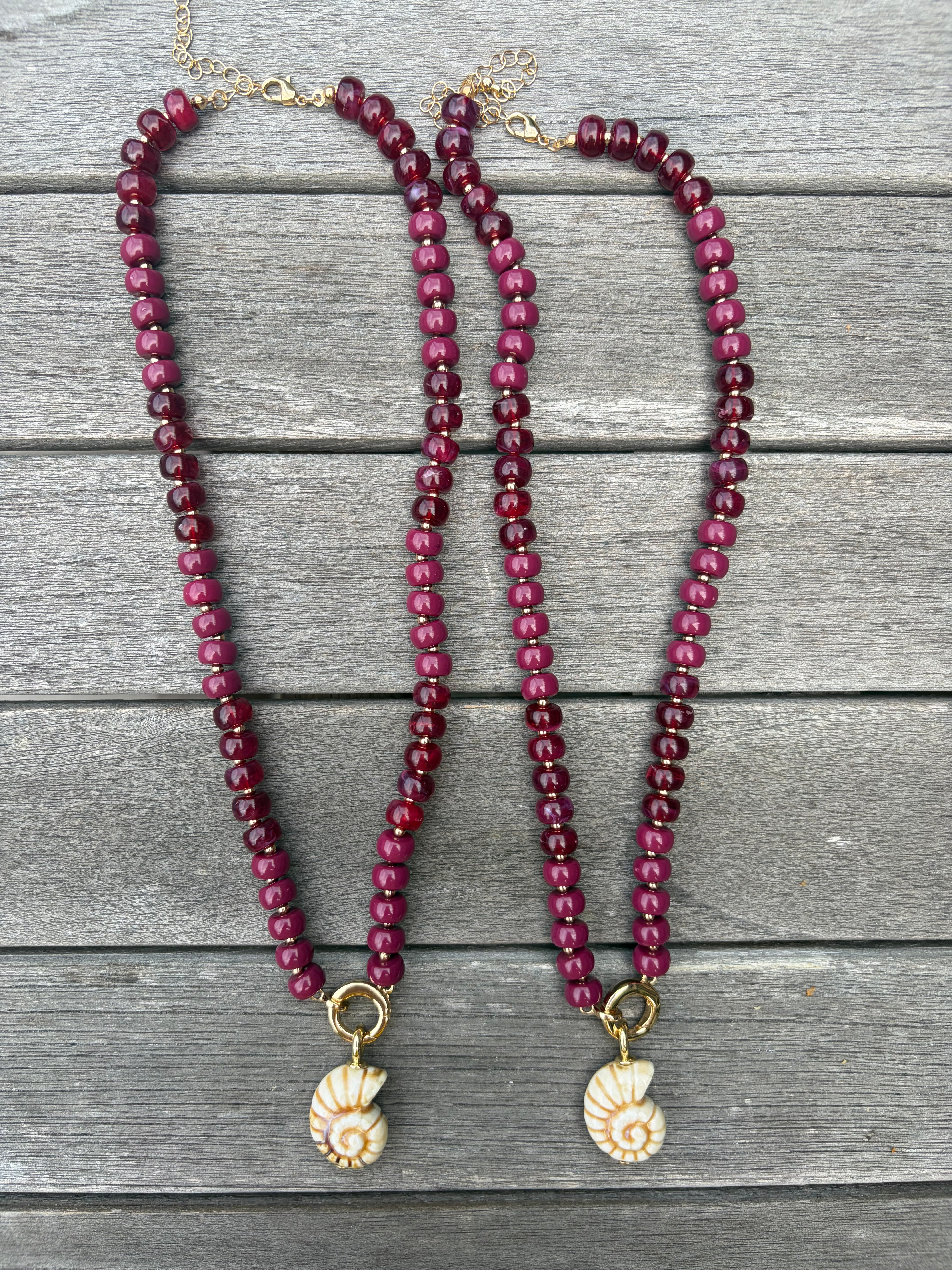 Burgundy Beaded Shell Necklace