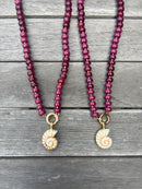 Burgundy Beaded Shell Necklace