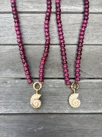 Burgundy Beaded Shell Necklace