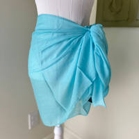 Solid Aqua Sarong with Fringe