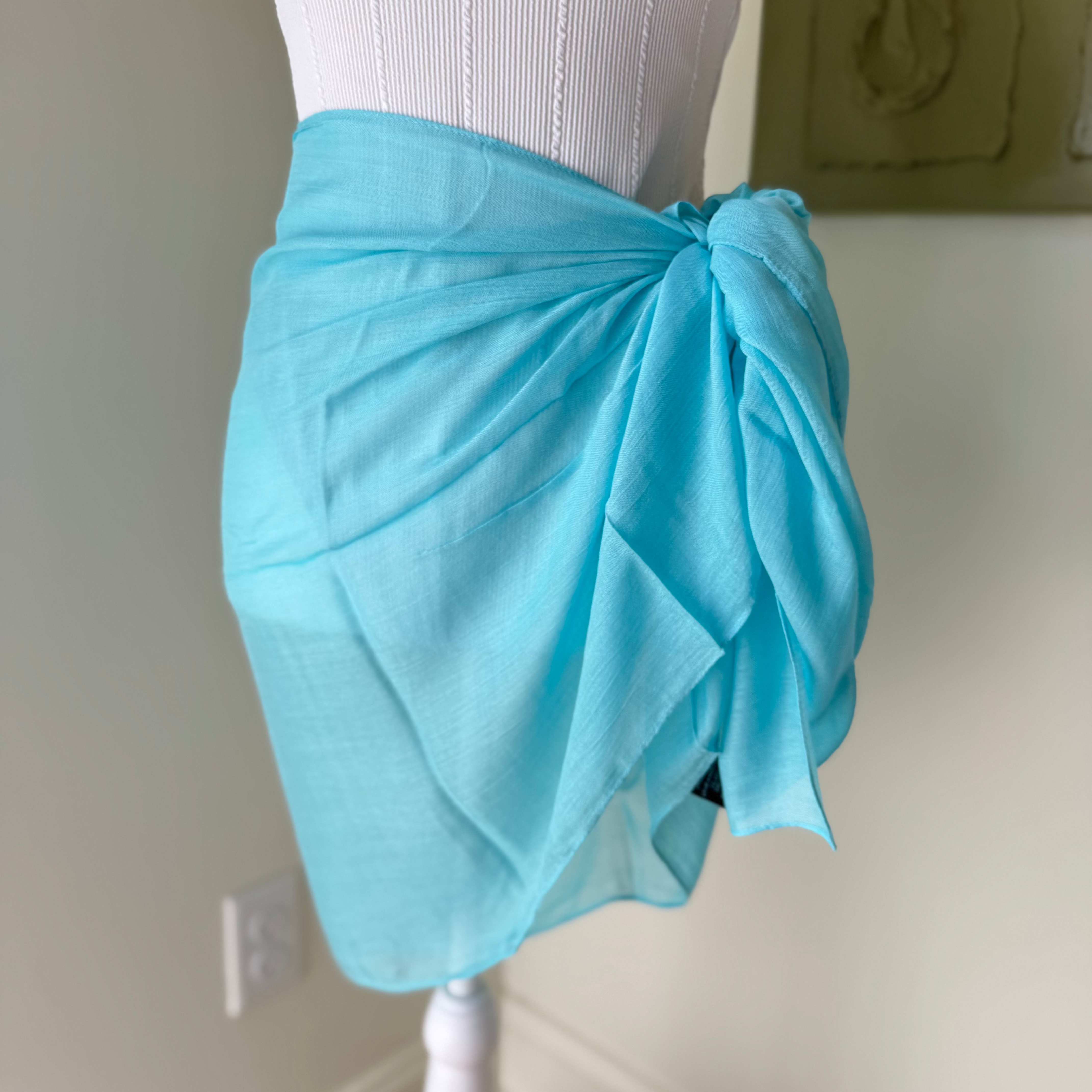 Solid Aqua Sarong with Fringe