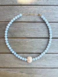 Sky Blue Beaded Seashell Necklace