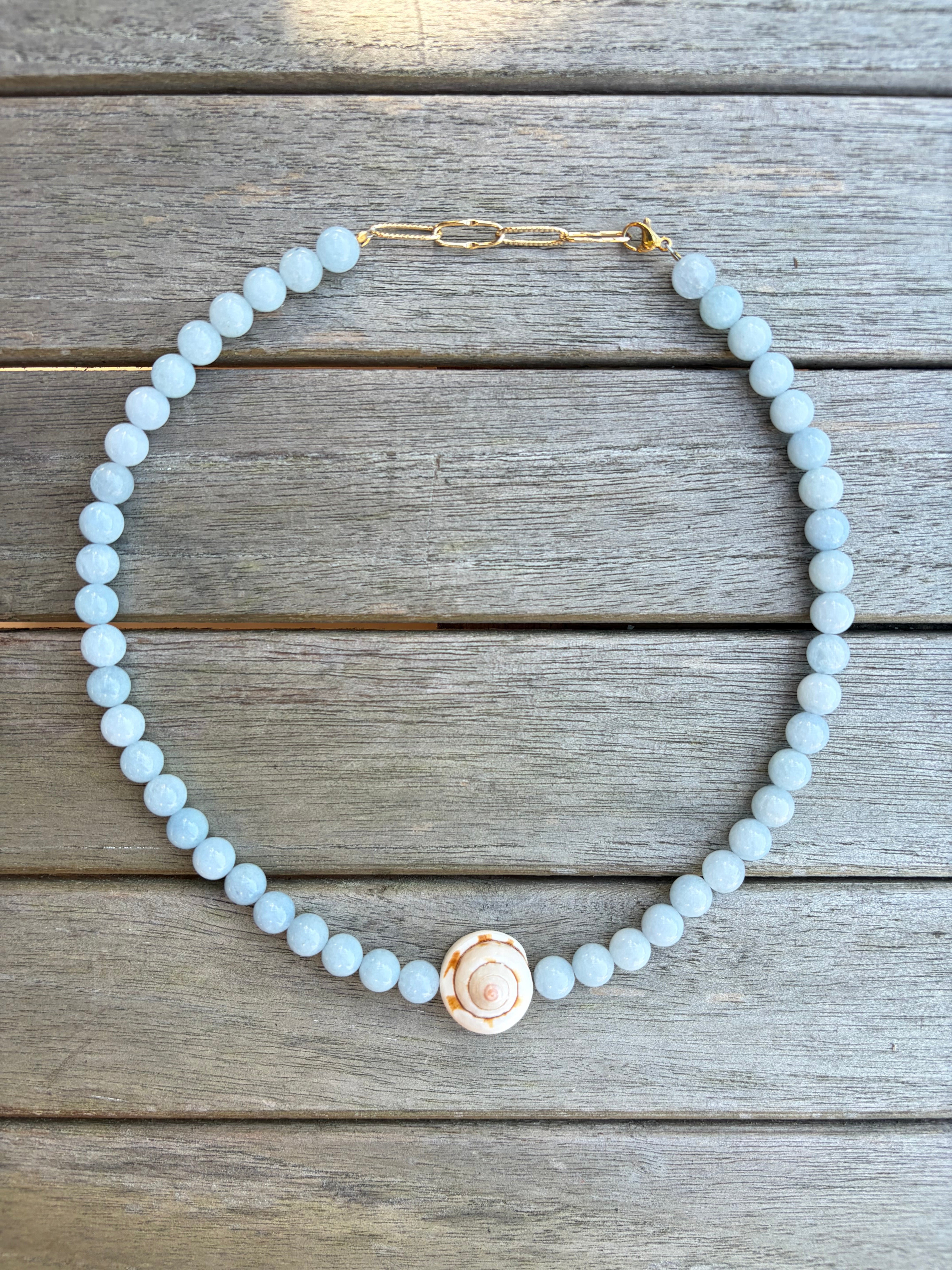 Sky Blue Beaded Seashell Necklace
