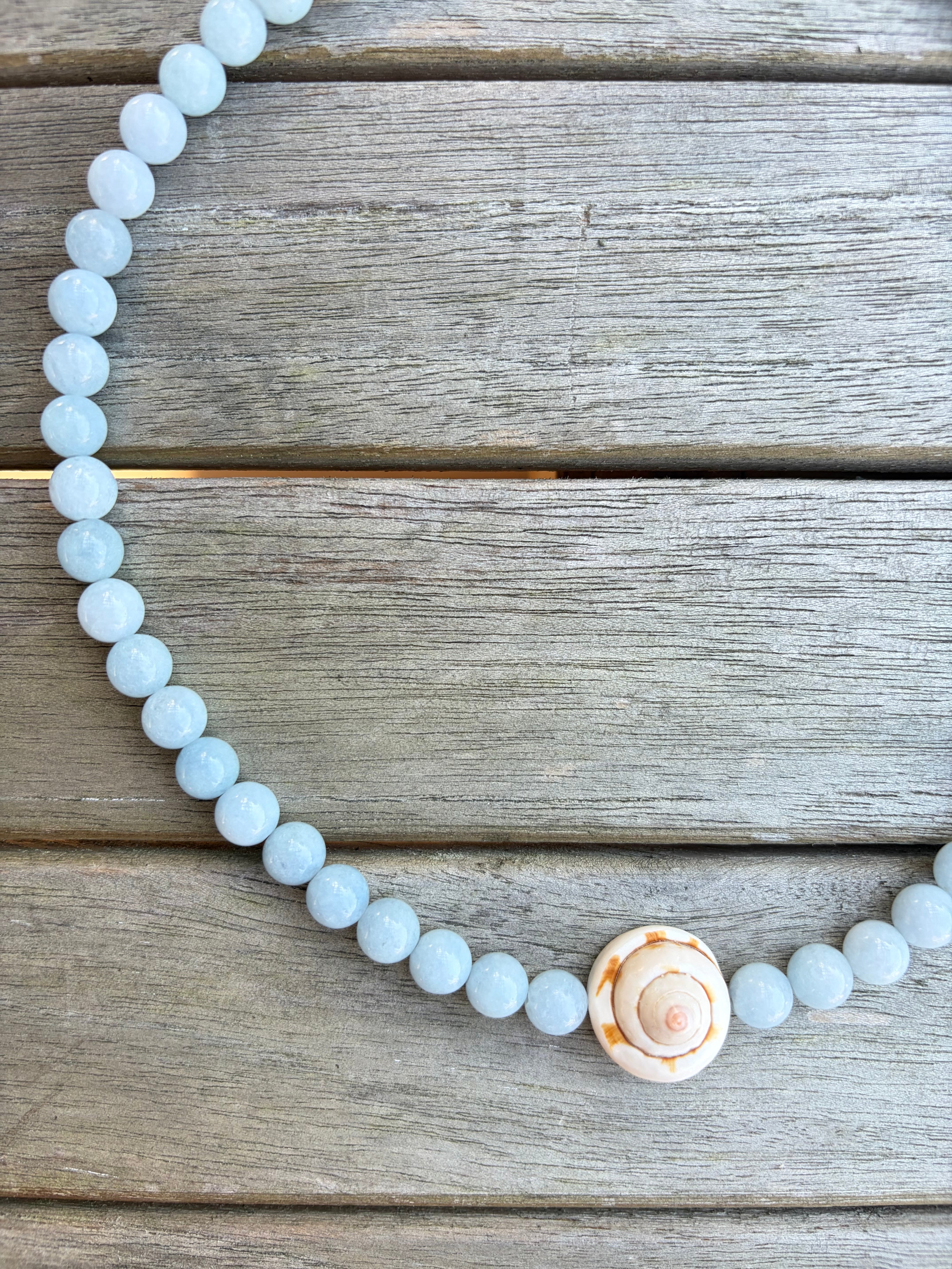 Sky Blue Beaded Seashell Necklace