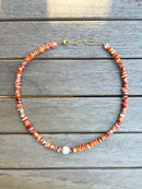 Orange Multi Beaded Pearl Necklace
