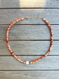 Orange Multi Beaded Pearl Necklace