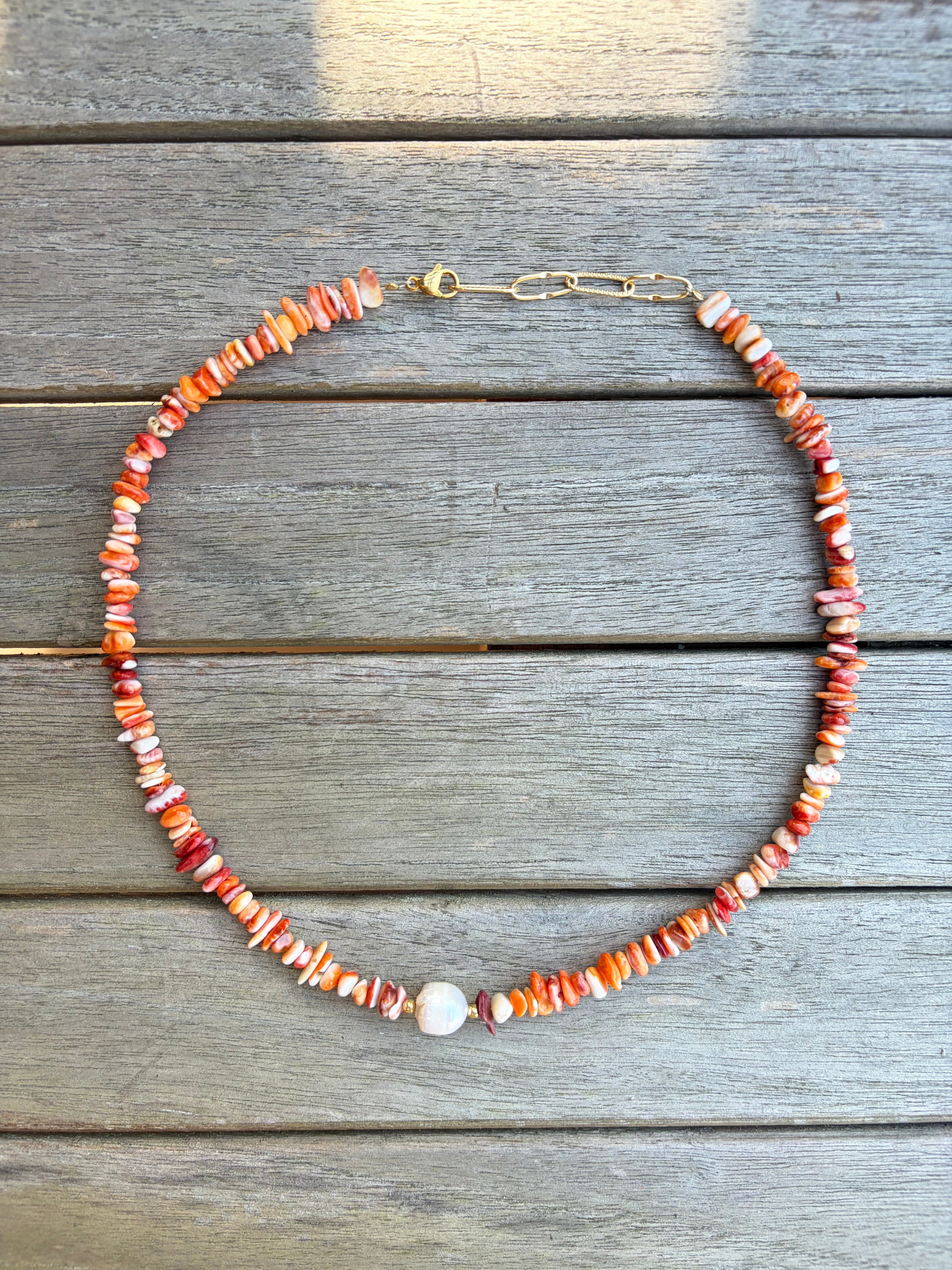 Orange Multi Beaded Pearl Necklace