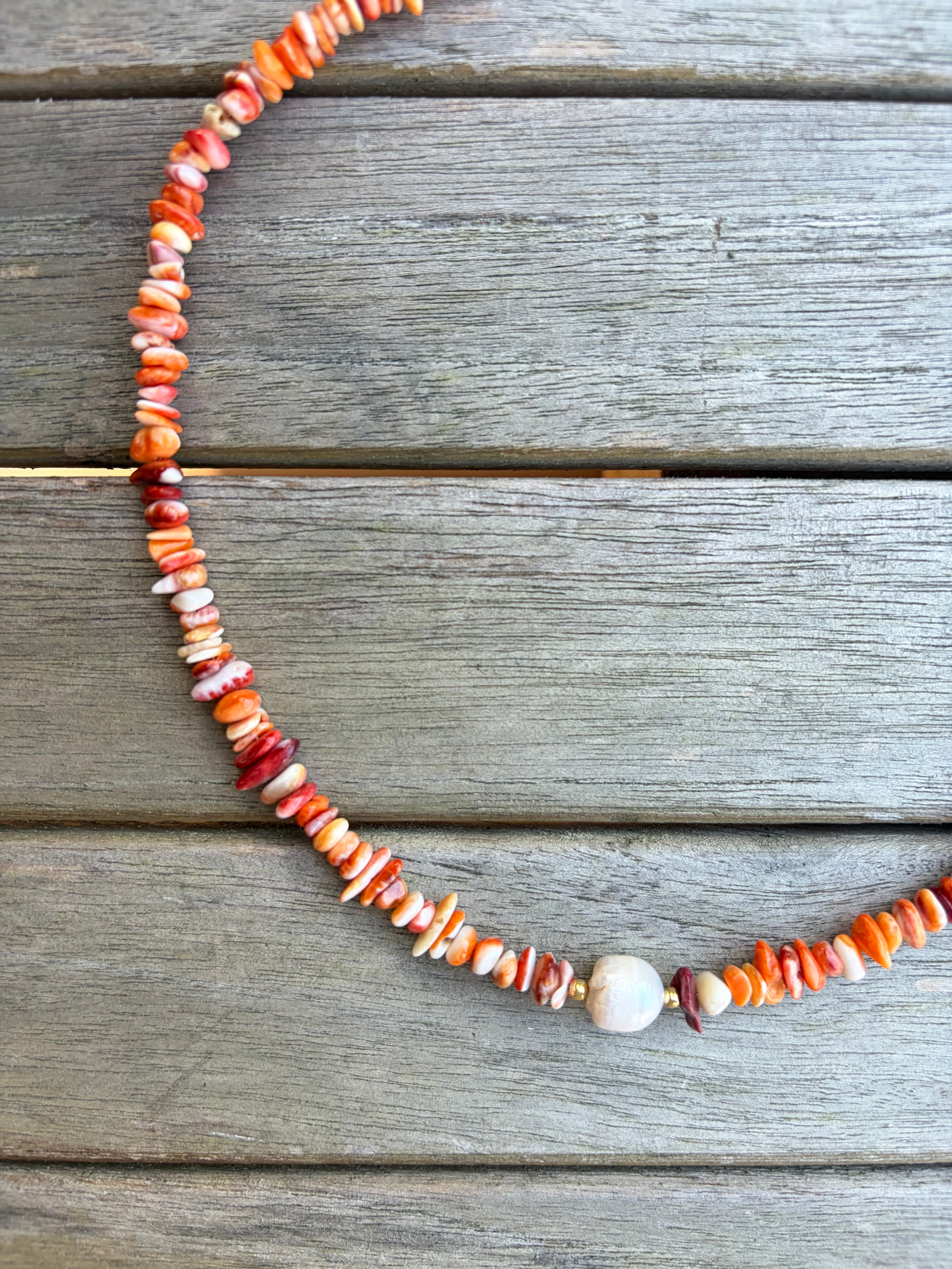 Orange Multi Beaded Pearl Necklace